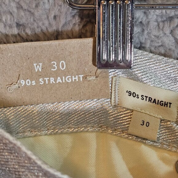 Madewell 90s Straight High-Rise Silver Metallic Jeans W30 Fitted Hip Straight Le - Picture 10 of 11